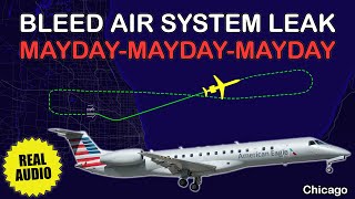 MAYDAY Bleed air system leak Envoy air Embraer E145 returned to Chicago O’Hare Real ATC [upl. by Redle]