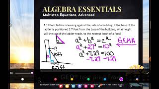 GED® Math Leg of Right Triangle Application 111 Adv  14 [upl. by Otrebliw812]