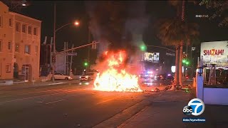 Bystanders tried to rescue victims but Tesla burst into flames in deadly West Hollywood crash [upl. by Einnim]