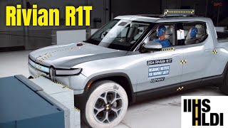 2024 Rivian R1T EV crew cab pickup IIHS Safety Test [upl. by Timothee]