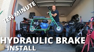 Hydraulic brake install on the Doodlebug minibike  Top speed run [upl. by Oraneg841]