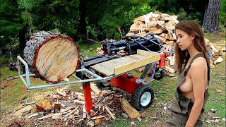 Join the Wood Chopping Queen Live One Hour of Epic Splitting with a Log Splitter woodworking wood [upl. by Nilla]