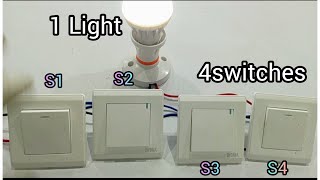 1 Light 4 Switch Connection Wiring Intermediate switch How to Control One Bulb With 4 Switches [upl. by Juieta248]