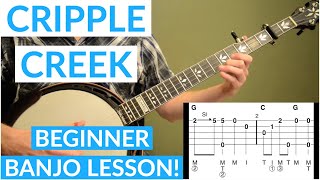 Cripple Creek  Beginner Bluegrass Banjo Lesson With Tab [upl. by Montana]