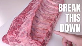 HOW TO BREAK DOWN AND BUTCHER RIBEYE ROAST WITH COQUUSAID 15 PIECE KNIFE BLOCK REVIEW [upl. by Eugnimod]