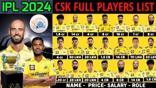 IPL 2024 Chennai Super Kings Full Squad  CSK Team Final Players List IPL 2024  CSK Team 2024 [upl. by Atteoj]