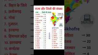 kis rajya mein kitne jile hai  states wise district naam district district statistics gk gkquiz [upl. by Milurd]