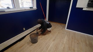 Staining our wood floors black theokoasias homeimprovement [upl. by Kenwood]