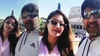 Chiranjeevi amp Meghana Sweet Selfie Video While in Foreign Trip  Chiranjeevi Sarja and Meghana Raj [upl. by Derril]