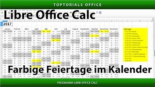 Feiertage im Kalender farbig markieren LibreOffice Calc [upl. by Kenlay578]