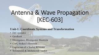 KEC603 Antenna amp Wave Propagation L2 Del Operator Gradient Divergence Curl Stokes Theorem Laplacian [upl. by Lavina]