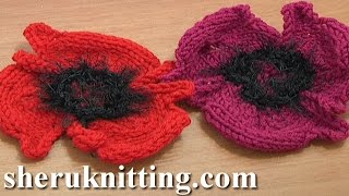 Knitting Flower Patterns Tutorial 14 Free Poppy Flower to Knit [upl. by Akeirahs]