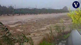 Se desborda el río Benamargosa por las fuertes lluvias en Málaga [upl. by Bernelle]