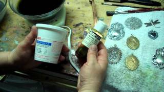 More Patina Color Tips Gilders Paste Liver of Sulfur over Silverware Silverplate Stampings [upl. by Lacagnia]