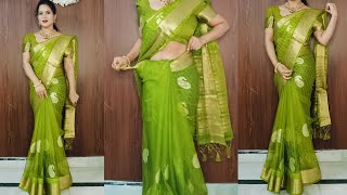 Organza saree perfect draping tips  how to wear saree perfect shoulder pleats [upl. by Quirita]