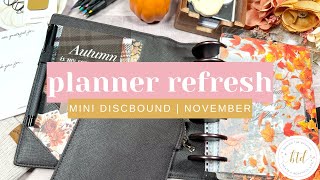 MONTHLY RESET  November 2024 Mini Discbound Planner Refresh  Janes Agenda  Happy Planner [upl. by Llirrem]