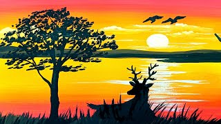 Easy poster colour drawing and painting  sunset silhouette with poster colour [upl. by Castera]