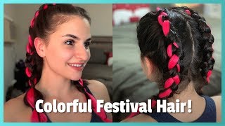 Colorful Braids with Extensions  Festival Hair Tutorial [upl. by Elleira4]