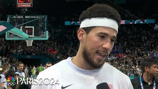 Devin Booker says Kevin Durant has reached Captain America status  Paris Olympics  NBC Sports [upl. by Nehtanhoj973]