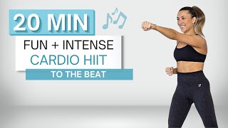 20 min CARDIO HIIT WORKOUT  To The Beat ♫  No Squats or Lunges  Fun  High Intensity [upl. by Lyrahc140]