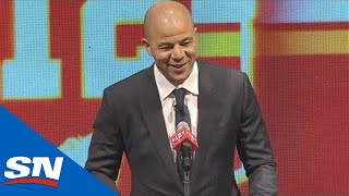 Jarome Iginla’s FULL Speech And Banner Raising At Flames Jersey Retirement Ceremony [upl. by Ketchum]