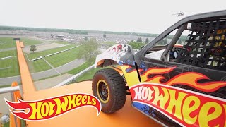 The Yellow Drivers World Record Jump Tanner Foust  Team Hot Wheels  HotWheels [upl. by Tnomyar939]