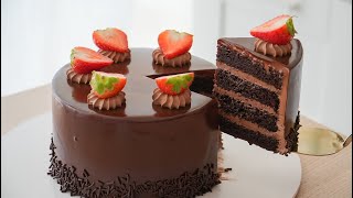 Chocolate Cake With Chocolate Ganache Glaze [upl. by Rosenbaum]