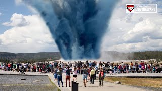 Horrible Live footage Yellowstones Giant Geyser 2nd eruption spewing deadly ash until visitor flee [upl. by Yerffoej]