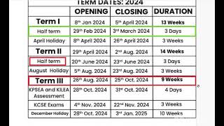 2024 OFFICIAL SCHOOL CALENDAR2024 term one to Three [upl. by Uokes]