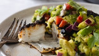 Blackened Halibut With MangoAvocado Relish Recipe [upl. by Sharman]