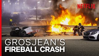 Grosjeans Insane Fireball Crash  Formula 1 Drive To Survive S3  Netflix [upl. by Yelwar]