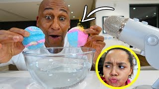 My Dad Tried ASMR Eating Raw FoodBath BombSlime amp More [upl. by Eissahc274]