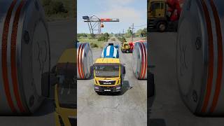 Mix Colour Cement Trucks amp School Van vs Bollards crash shorts beamngdrive bus [upl. by Oluap]