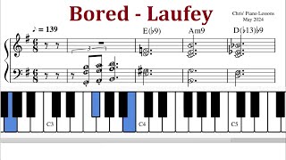 Bored  Laufey  Piano Chords  Sheet Music With Letters Slow Notes Tutorial [upl. by Lipinski]