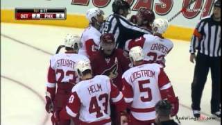 Nicklas Lidstrom gets hit by Taylor Pyatt 041811 [upl. by Holladay819]