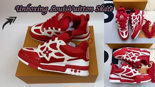 LOUIS VUITTON Louis Vuitton Trainer Dhgate Skate Sneakers Runner Unboxing Review（Red） [upl. by Valiant]