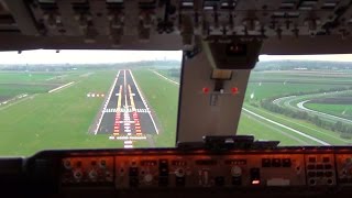 Cockpit view  Boeing 747400F Landing Amsterdam Schiphol [upl. by Adonis]