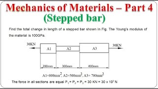 Mechanics of Materials–Part 4 Deformation in a stepped bar  Strength of Materials  BME301 [upl. by Neehsar209]