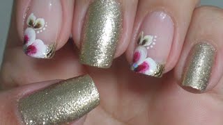 Unhas Douradas com Flores Manual Bela e Simples [upl. by Matheny]