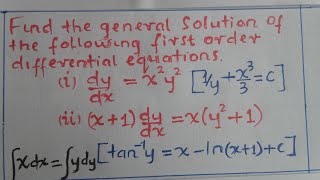 1ST ORDER DIFFERENTIAL EQUATIONS SEPARATING VARIABLESFOR CBETCDACC LEVEL6 [upl. by Glaab]