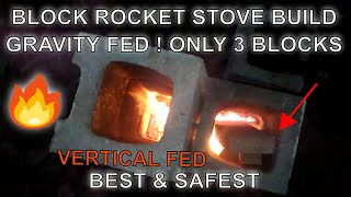 Best Block Rocket Stove Build amp FIRE Gravity Feed DIY Stealth Cooking BBQ J tube [upl. by Runkle]