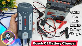 bosch c3 6v12v Carbikescooter battery charger unboxing amp review [upl. by Atikin]