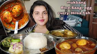 ASMREating Rice With Egg Curry saagaloo bharta Hilsa Fish Mukbang Big BitesClean Eating [upl. by Carbone]