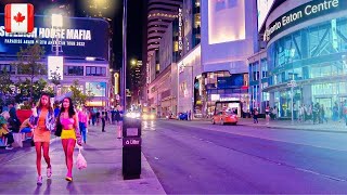 🔴 4K 🇨🇦 Exploring downtown Yonge amp Dundas street at night in Toronto Canada  August 2022 [upl. by Aihsekal]