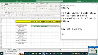 Find the most repeated value in a list in Excel [upl. by Mazel]