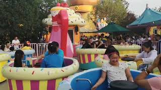 3493 Thrills and laughter at Happy Valleys spinning teacups in China [upl. by Aihsemaj]