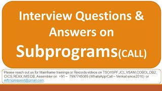 Interview Questions and answers on Sub Programs COBOL CALL VERB [upl. by Micaela]