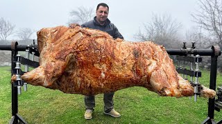 Roasting a Huge Bull on a Steel Spit The Best Meat Ive Tasted [upl. by Ihel]