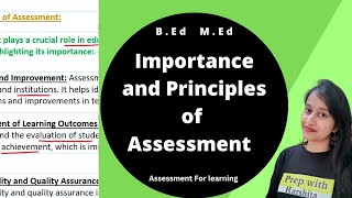 Importance and Principles of Assessment  Assessment For Learning [upl. by Armillda769]