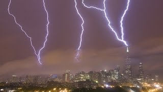 Chicago skyscraper lightning barrage timelapse  June 30 2014 [upl. by Duwe]